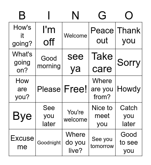 Alan Comfort Bingo Card