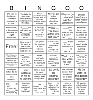 Past Simple and Past Continuous Bingo Card