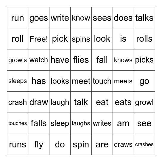 Subject-Verb Agreement Bingo Card