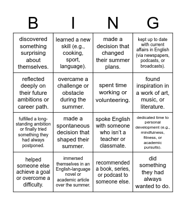Find Someone Who... (C1 level) Bingo Card