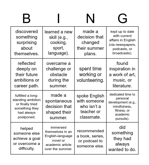 Find Someone Who... (C1 level) Bingo Card
