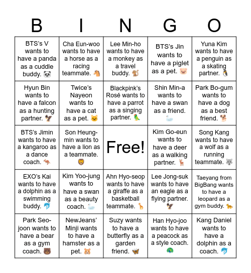 B13 L17 Hyun Bin wants to have a falcon as a hunting partner. 🦅 Bingo Card