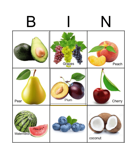 Fruit Fruit Bingo Card
