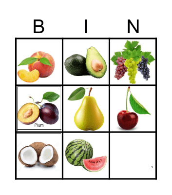 Fruit Fruit Bingo Card