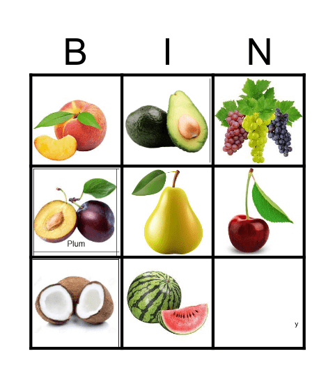 Fruit Fruit Bingo Card