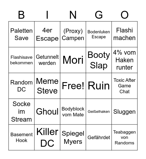 Vaddy DbD Bingo Card