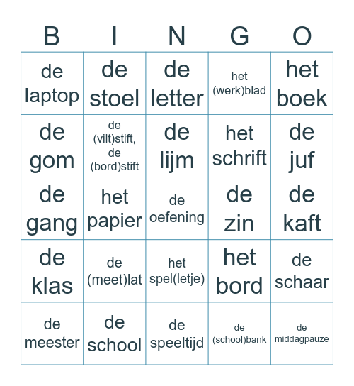 Op school - 1 Bingo Card