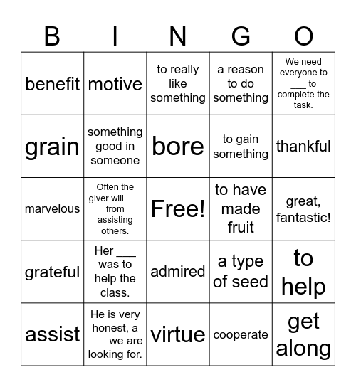 The Three Gifts Bingo Card