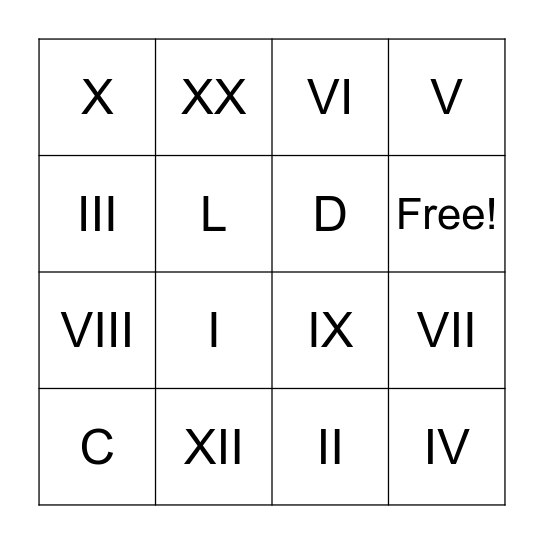 Roman Bingo Card