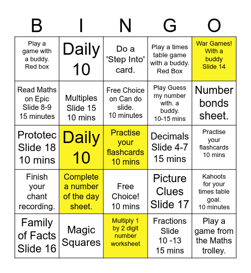 Maths Bingo Card
