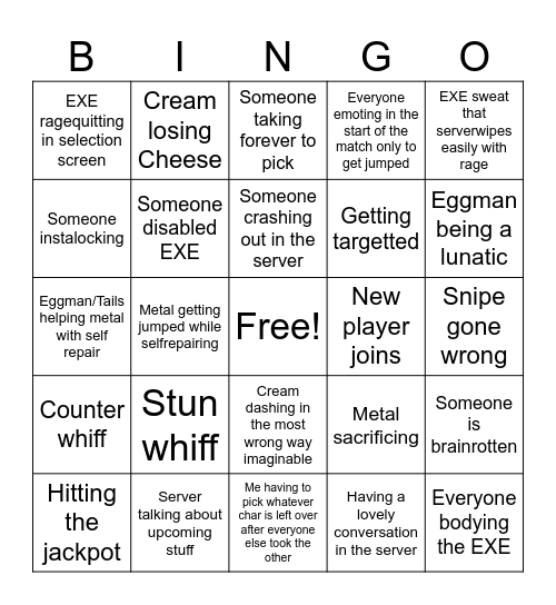 Sonic.exe Outcome Memories Bingo Card