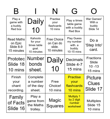 Maths Bingo Card