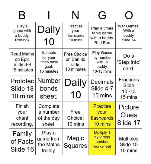 Maths Bingo Card