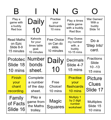 Maths Bingo Card