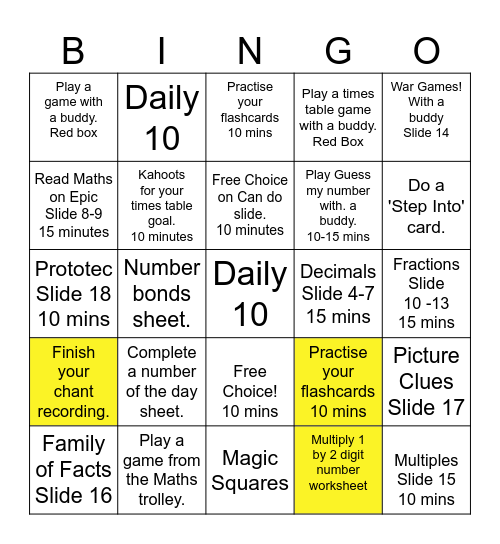 Maths Bingo Card