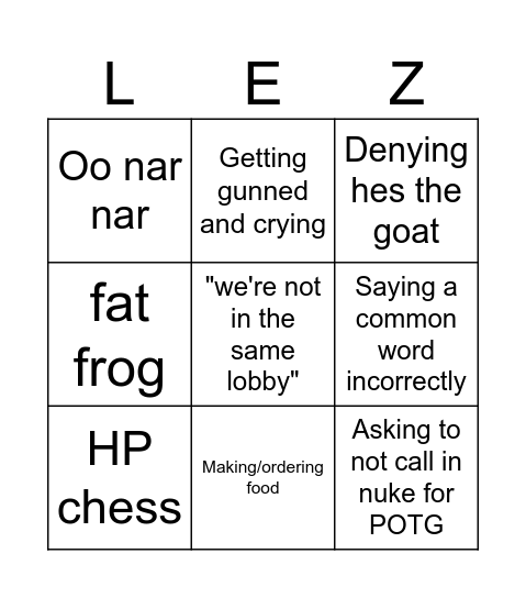 Lez bingo Card