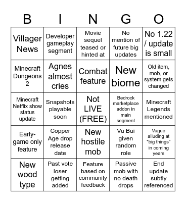 Minecraft LIVE Fall 2025 (September) Bingo Card