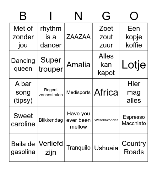 Medisports Porto Muziekbingo Card