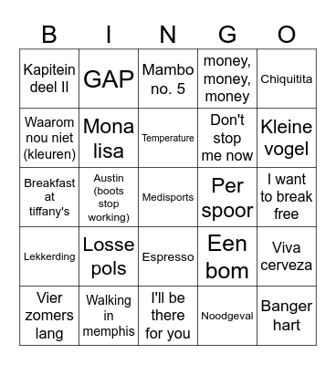 Medisports Porto Muziekbingo Card