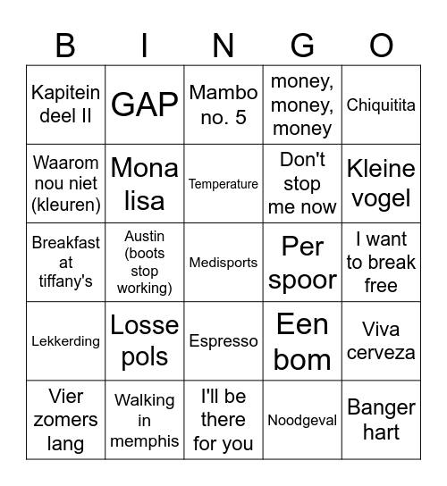 Medisports Porto Muziekbingo Card