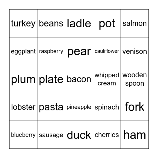 Food 3 Bingo Card