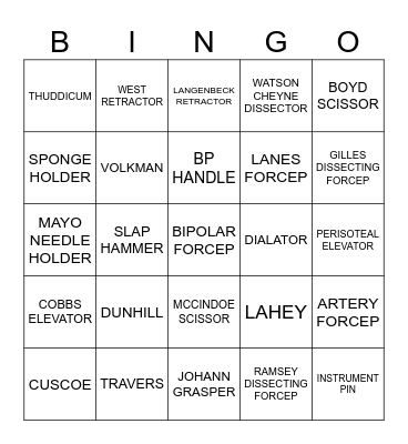 STERILE SERVICES Bingo Card