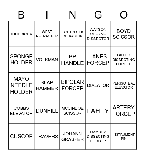 STERILE SERVICES Bingo Card