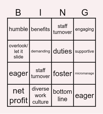 Vocabulary Review Bingo Card