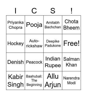 ICS Namaste Night Bingo Card
