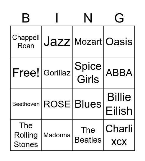 Music bingo Card