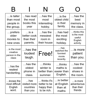 SUPERLATIVES & COMPARATIVES Bingo Card