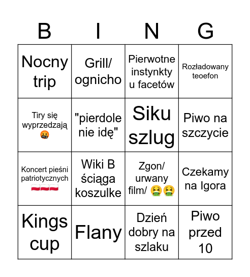 Góry stołowe Bingo Card