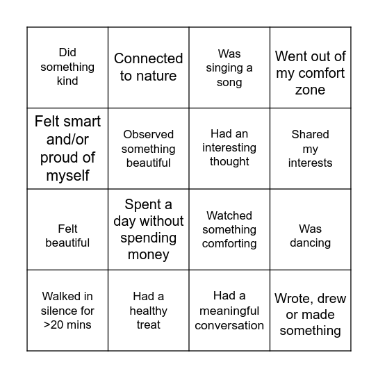 WEEKLY BINGO Card