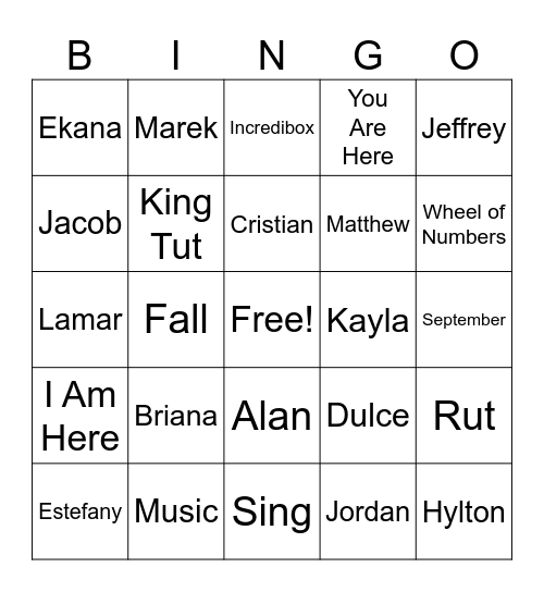 SEPTEMBER Bingo Card
