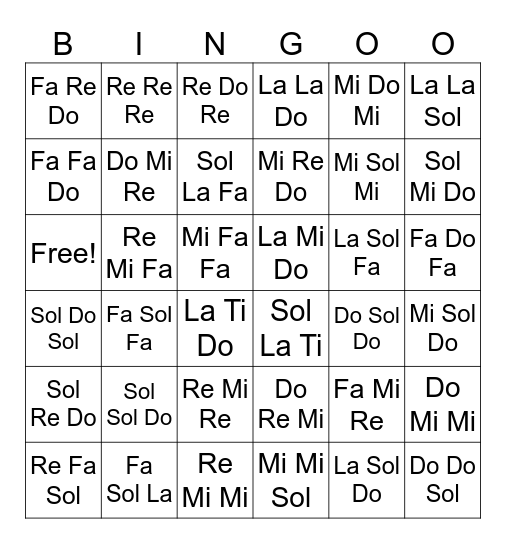 Solfege Bingo Card