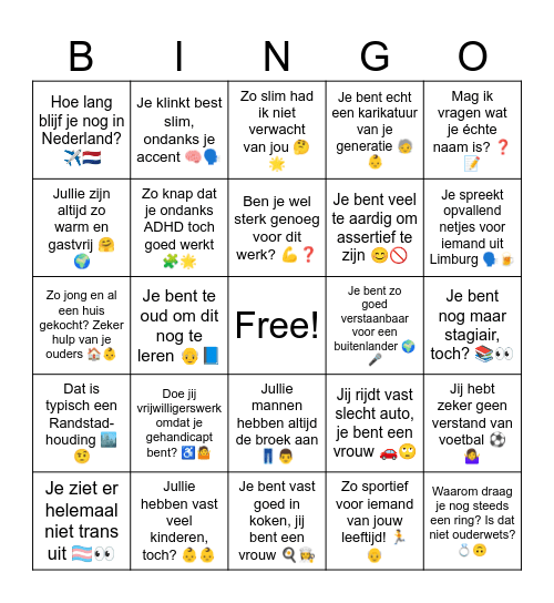 MicroAgressie Bingo Card