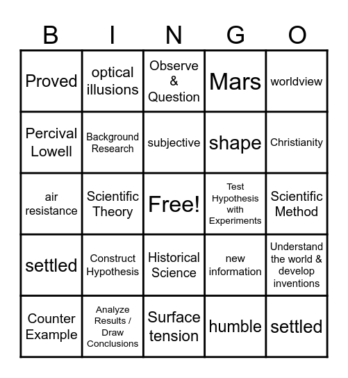 General Science - Module 2 Bingo Card