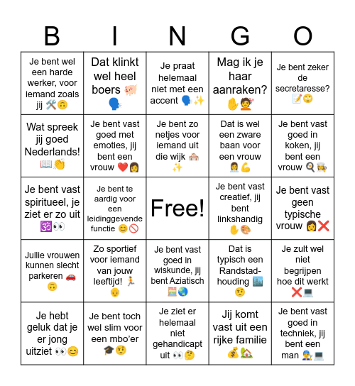 MicroAgressie Bingo Card
