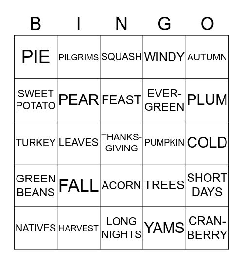 Thanksgiving Bingo Card