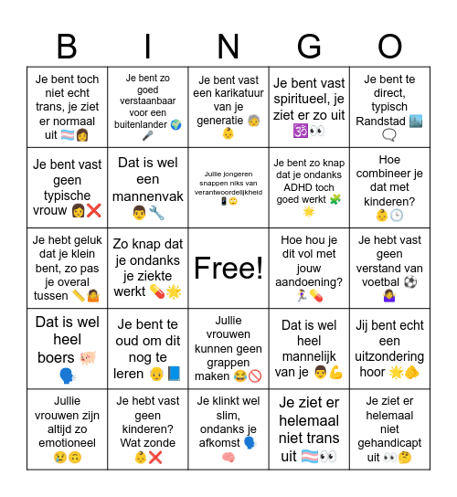 MicroAgressie Bingo Card
