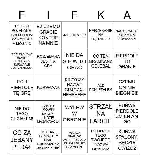 FIFOWE BINGO Card