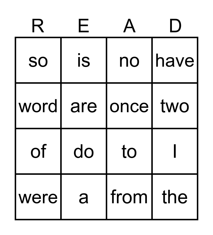 Tricky Words Bingo Card