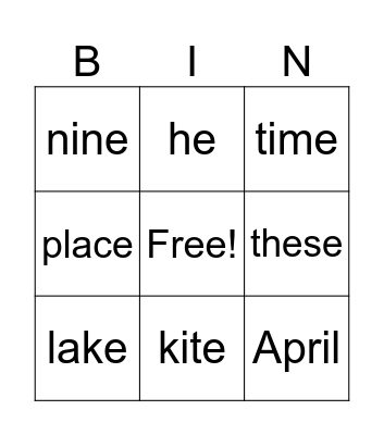 Long Vowel Sounds Bingo Card