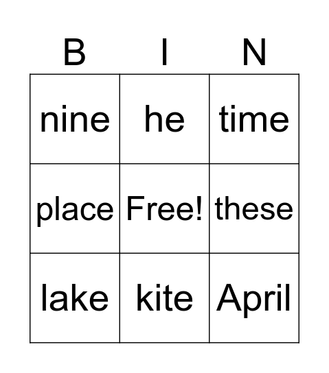 Long Vowel Sounds Bingo Card