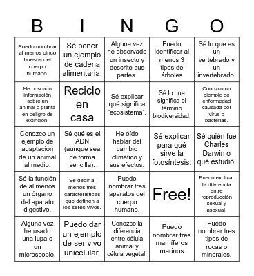 Bingo Biológico Bingo Card