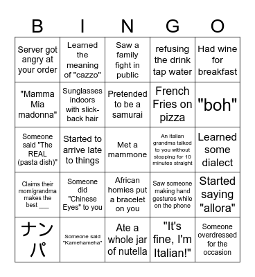 Italy bingo Card