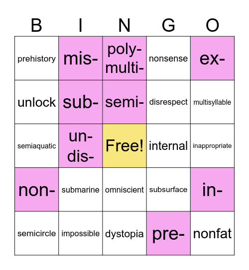 Vocab #1 2025 Bingo Card