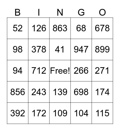 Place Value BINGO #2 Bingo Card