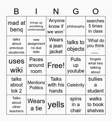 Mr Jaeger Bingo Card