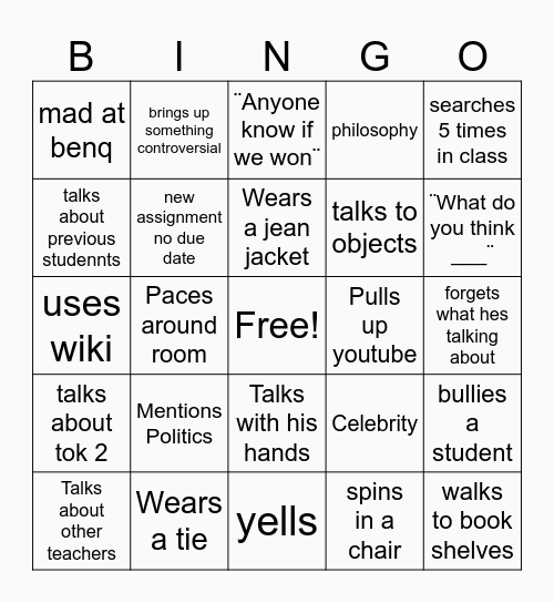 Mr Jaeger Bingo Card